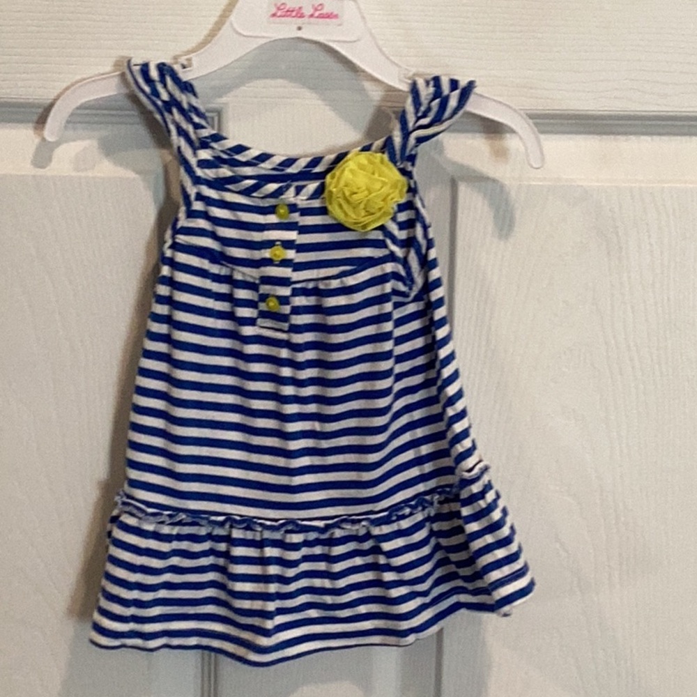 Blue and White Striped Kids Top with Yellow Accent